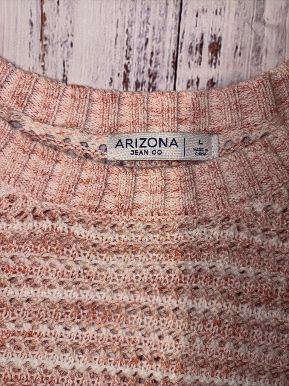 Large Arizona Jean Company Pink & Cream “Striped” Cropped Crewneck Sweater - Picture 2 of 3